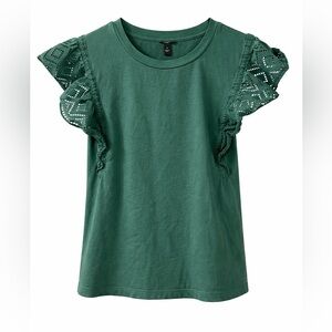 Banana Republic Dark Green Eyelet Flutter Sleeve Tank